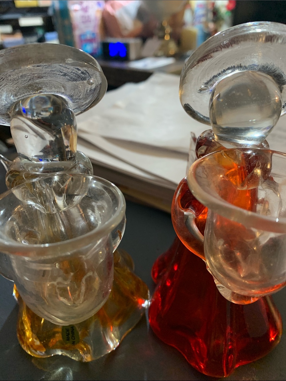 2-Hand Blown Glass Angel Candle Holders Amber & Ruby - Picture 3 of 4